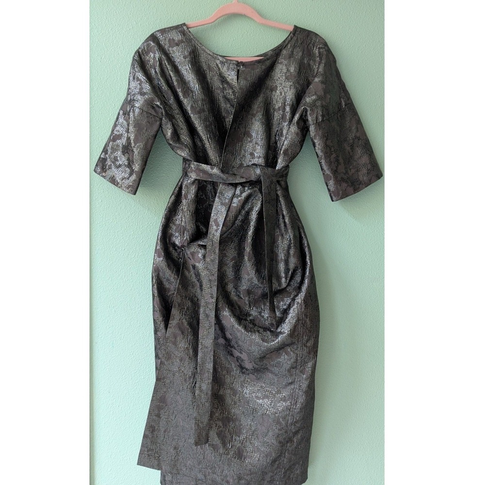 NWOT Humanoid Sanny Metallic Jacquard Midi Wrap Dress Bronze Silver‎ Floral
